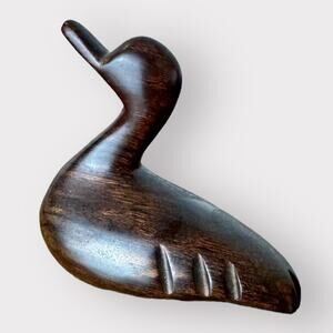 Vintage Hand Carved Hardwood Duck 3" Figure Statue Bird Retro MCM